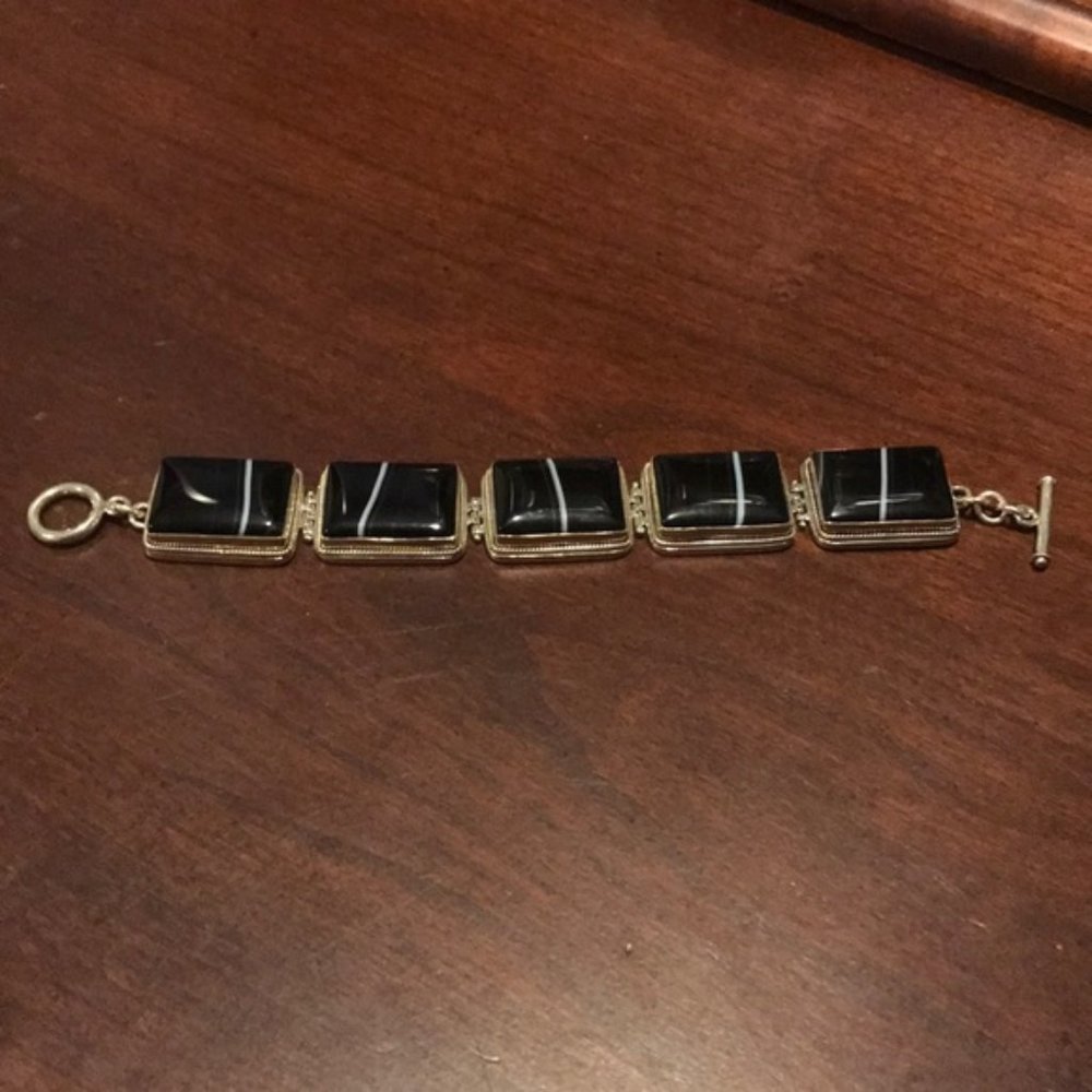 QVC Artisan Sterling Silver Black Agate Bracelet